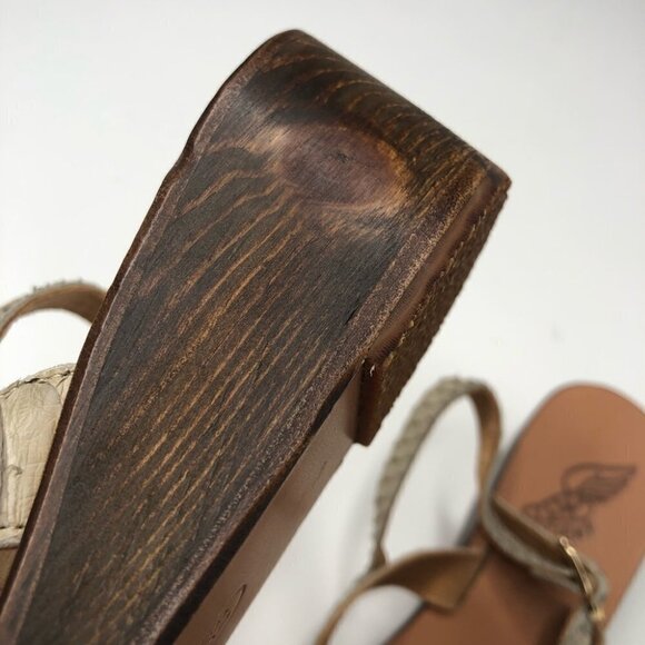 NEW Ancient Greek Leather Sandals Taupe Cream Snake Print Wedge Sandals - Picture 11 of 16
